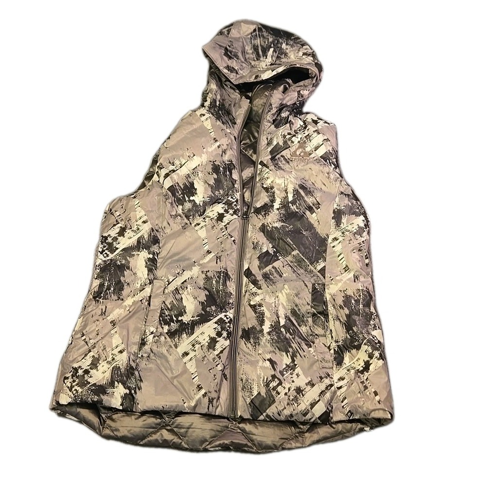 GERRY Reversible Puffer Vest Women's Large L Gray Black Abstract Hooded Packable